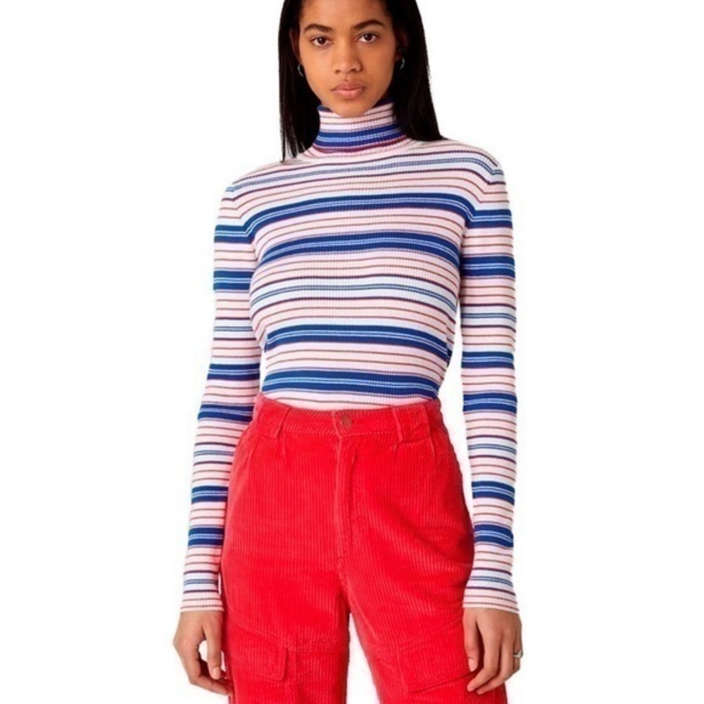 Wrangler Red White Blue Striped Ribbed Knit Turtleneck Sweater Top Size S NWT